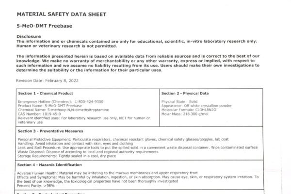 5-MeO DMT Di-Methyl-Tryptamine Crystal (freebase)